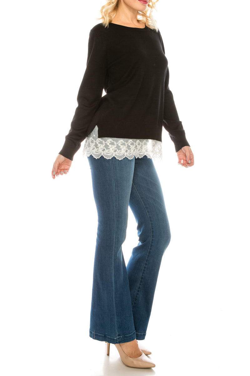 Vila Milano Cotton Blend Sweater with Scalloped Lace Hem (Additional Colors)