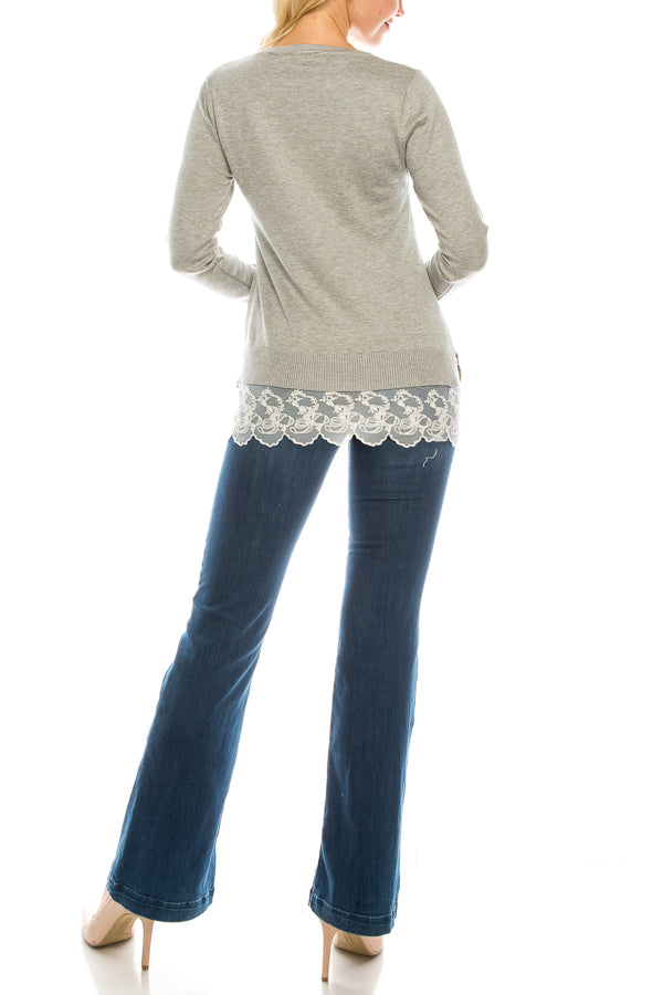 Vila Milano Cotton Blend Sweater with Scalloped Lace Hem (Additional Colors)
