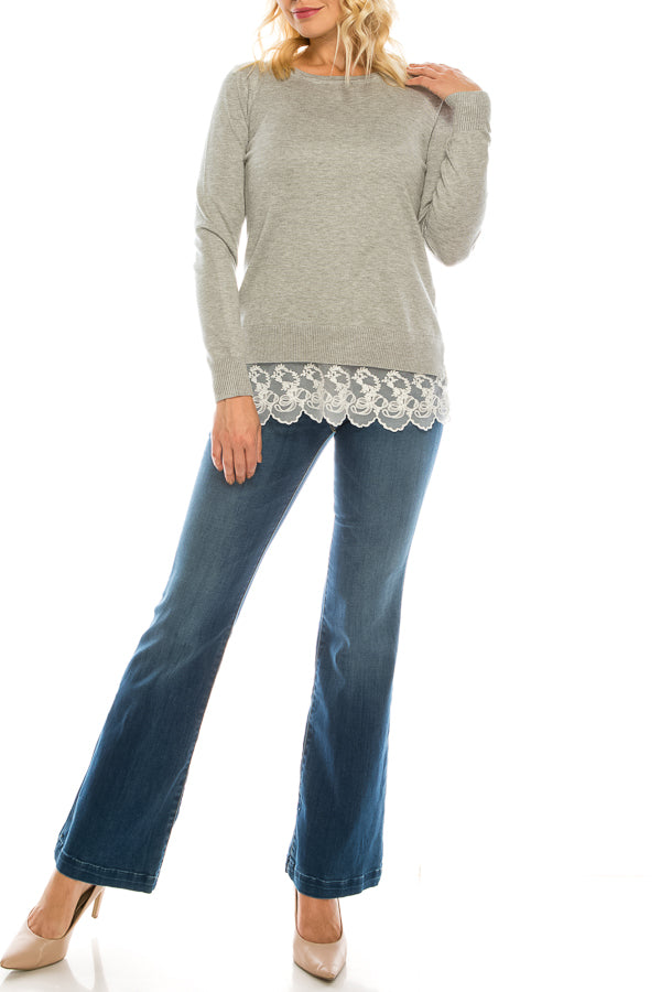 Vila Milano Cotton Blend Sweater with Scalloped Lace Hem (Additional Colors)