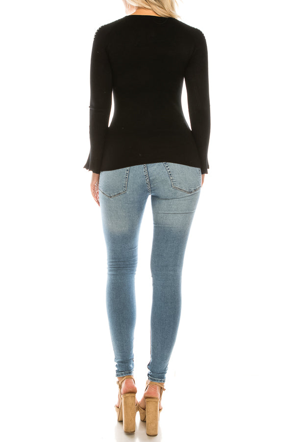 Vila Milano Wool Blend Sweater with Studded Shoulders (Additional Colors)