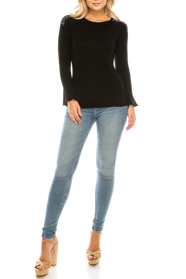 Vila Milano Wool Blend Sweater with Studded Shoulders (Additional Colors)