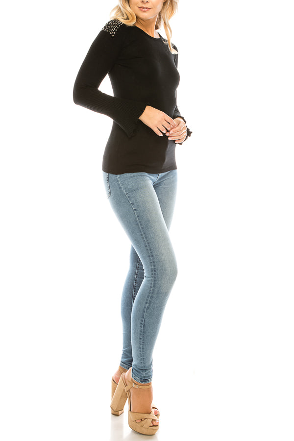 Vila Milano Wool Blend Sweater with Studded Shoulders (Additional Colors)