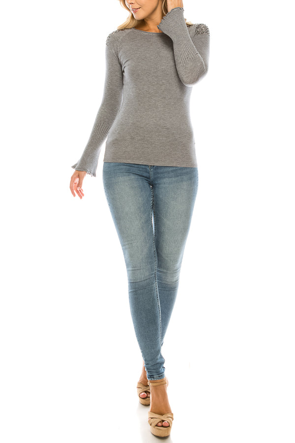 Vila Milano Wool Blend Sweater with Studded Shoulders (Additional Colors)