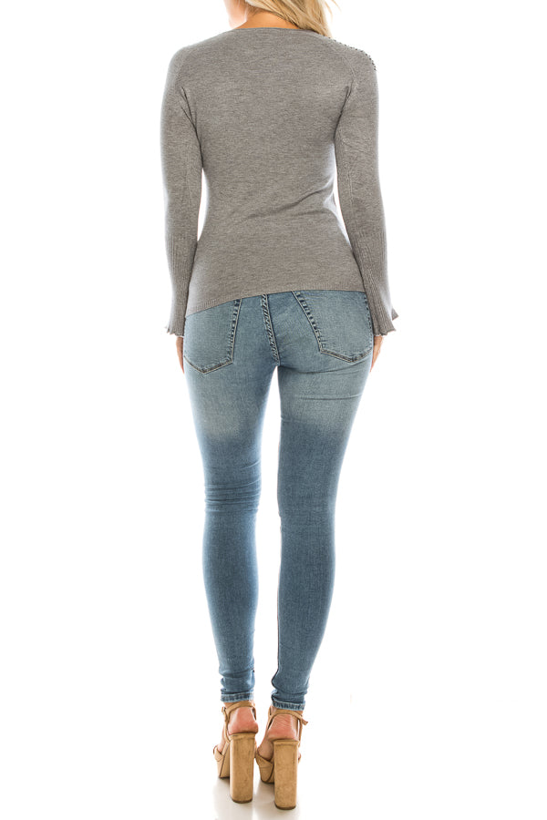 Vila Milano Wool Blend Sweater with Studded Shoulders (Additional Colors)