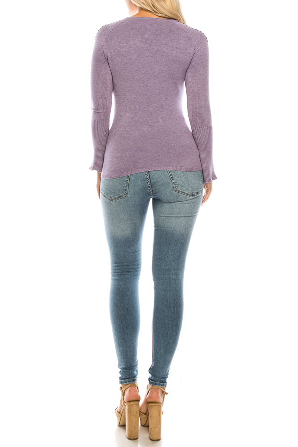 Vila Milano Wool Blend Sweater with Studded Shoulders (Additional Colors)