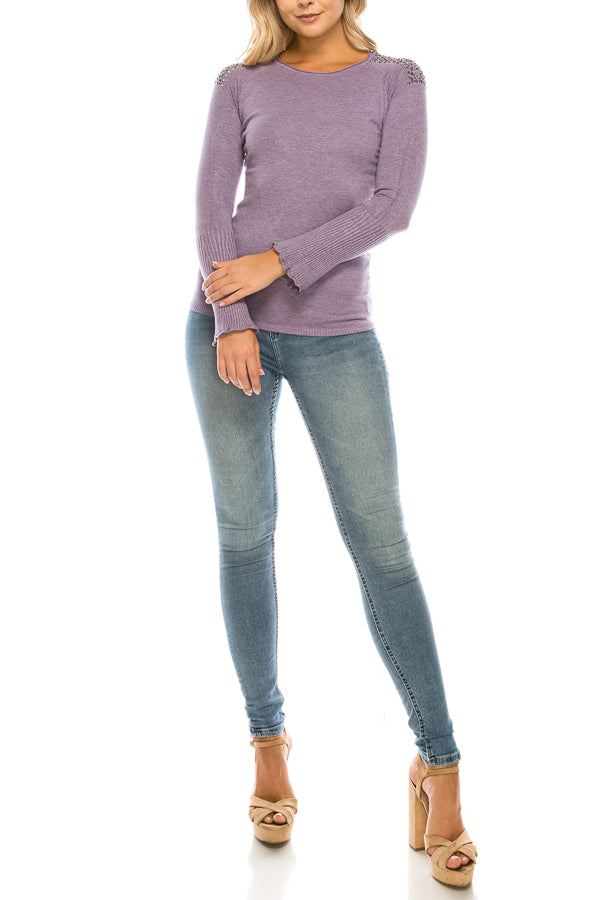 Vila Milano Wool Blend Sweater with Studded Shoulders (Additional Colors)