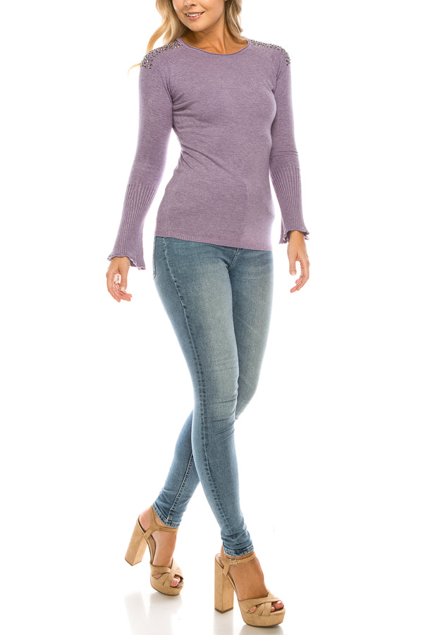 Vila Milano Wool Blend Sweater with Studded Shoulders (Additional Colors)