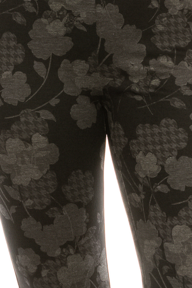 Zac & Rachel Black Grey Floral Print Figure Defining Legging Pants