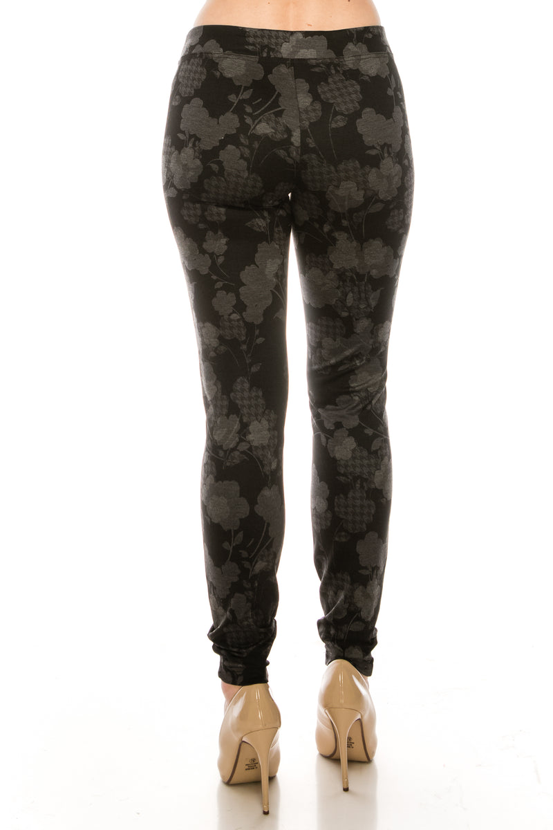 Zac & Rachel Black Grey Floral Print Figure Defining Legging Pants