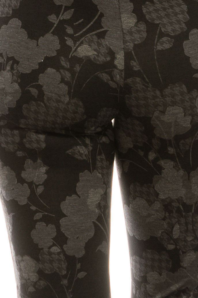 Zac & Rachel Black Grey Floral Print Figure Defining Legging Pants