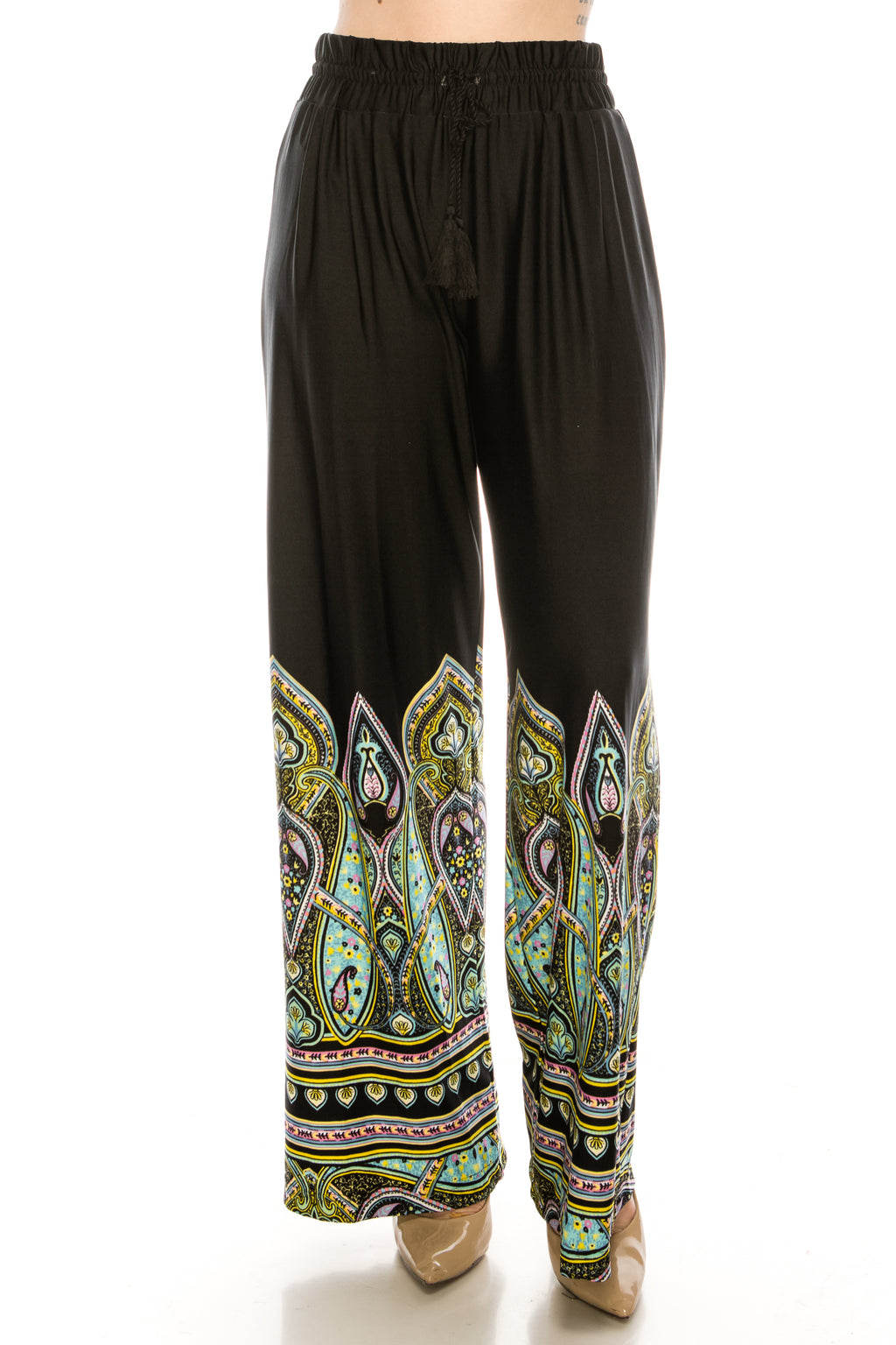 Zac & Rachel Black with Multi Print Jersey Palazzo Pant