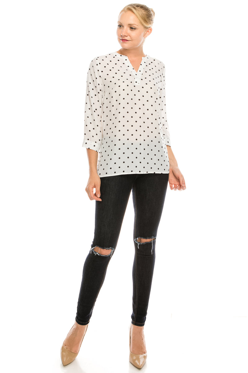 Zac & Rachel Split Neck Button Cuffed 3/4 Sleeve Crepe Top (Additional Color Options)