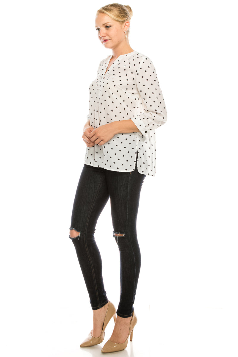 Zac & Rachel Split Neck Button Cuffed 3/4 Sleeve Crepe Top (Additional Color Options)
