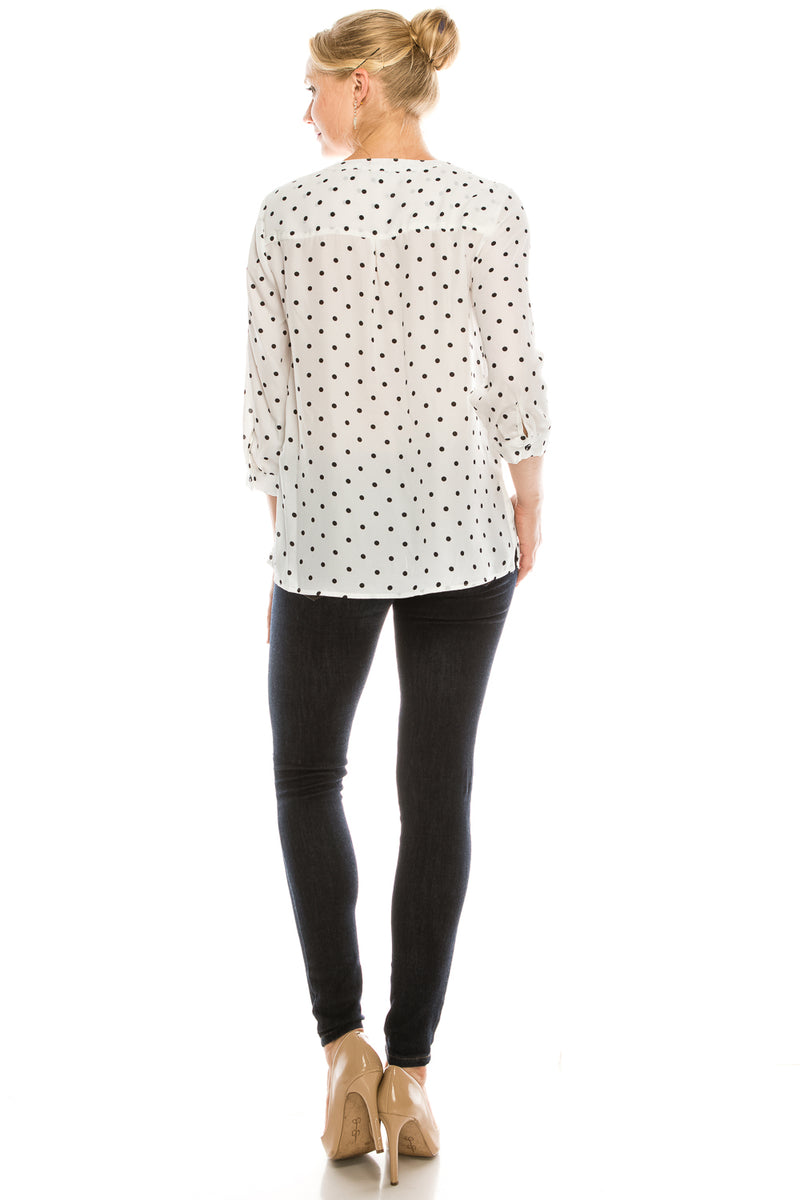 Zac & Rachel Split Neck Button Cuffed 3/4 Sleeve Crepe Top (Additional Color Options)